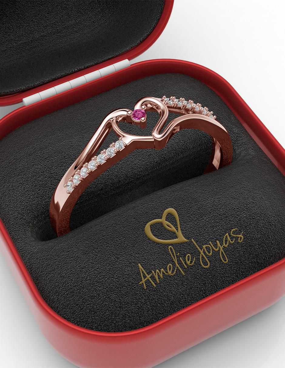 Anillo de corazón 14 k de oro zirconia brillante