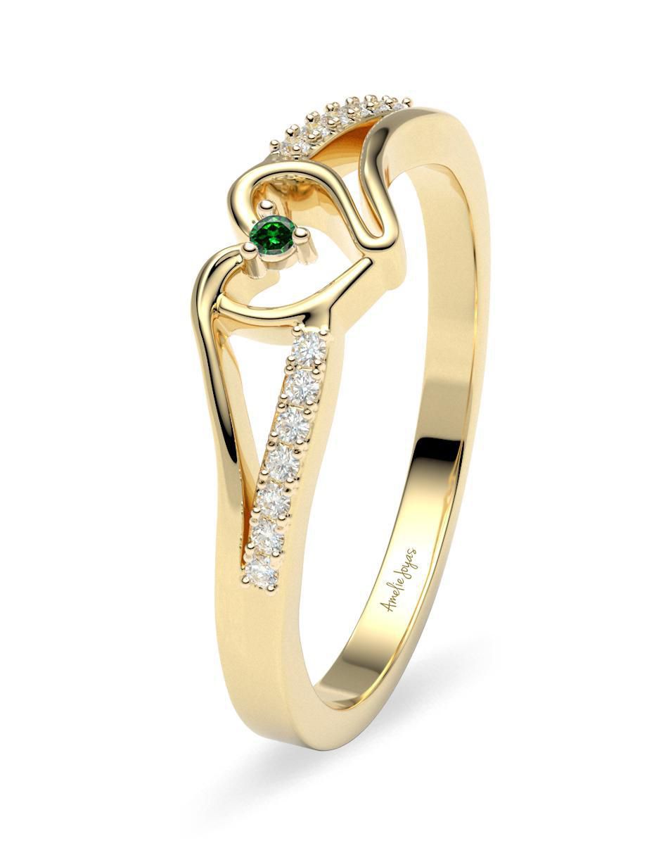 Anillo de corazón 14 k de oro zirconia brillante