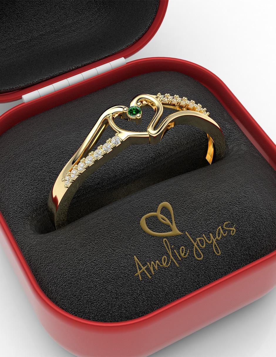 Anillo de corazón 14 k de oro zirconia brillante
