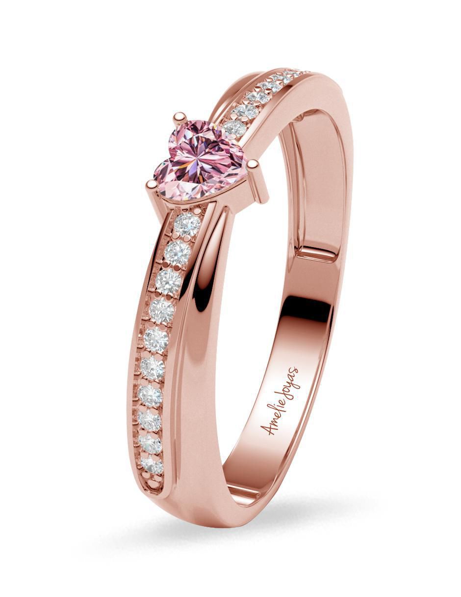 Anillo de corazón 14 k de oro zirconia brillante
