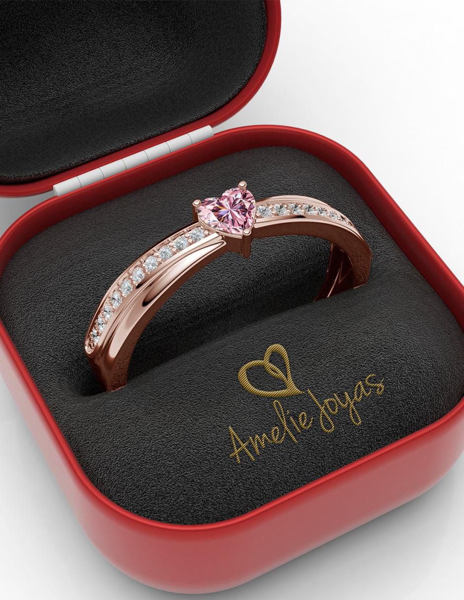 Anillo de corazón 14 k de oro zirconia brillante