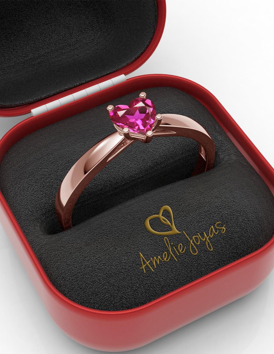Anillo de corazón 14 k de oro zirconia brillante