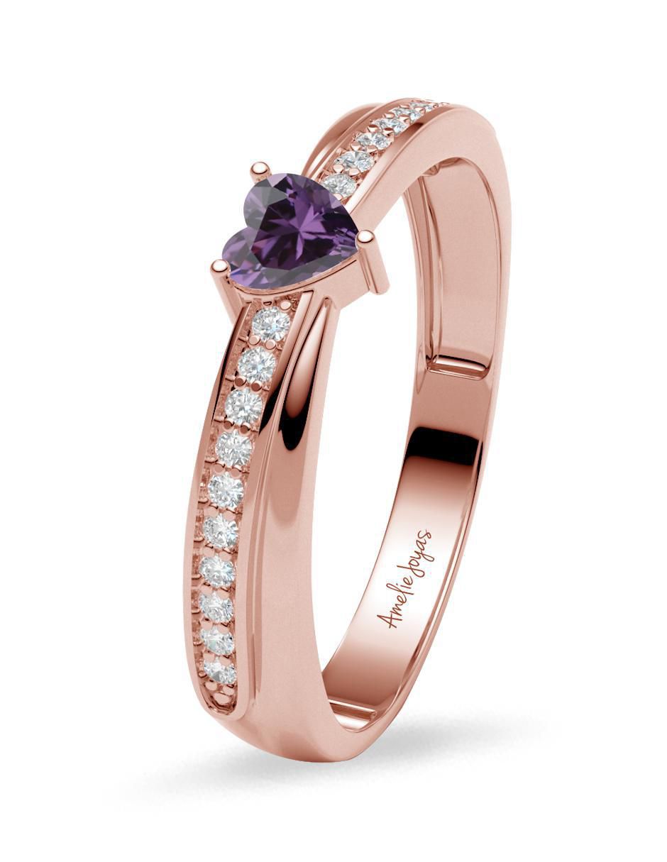 Anillo de corazón 14 k de oro zirconia brillante