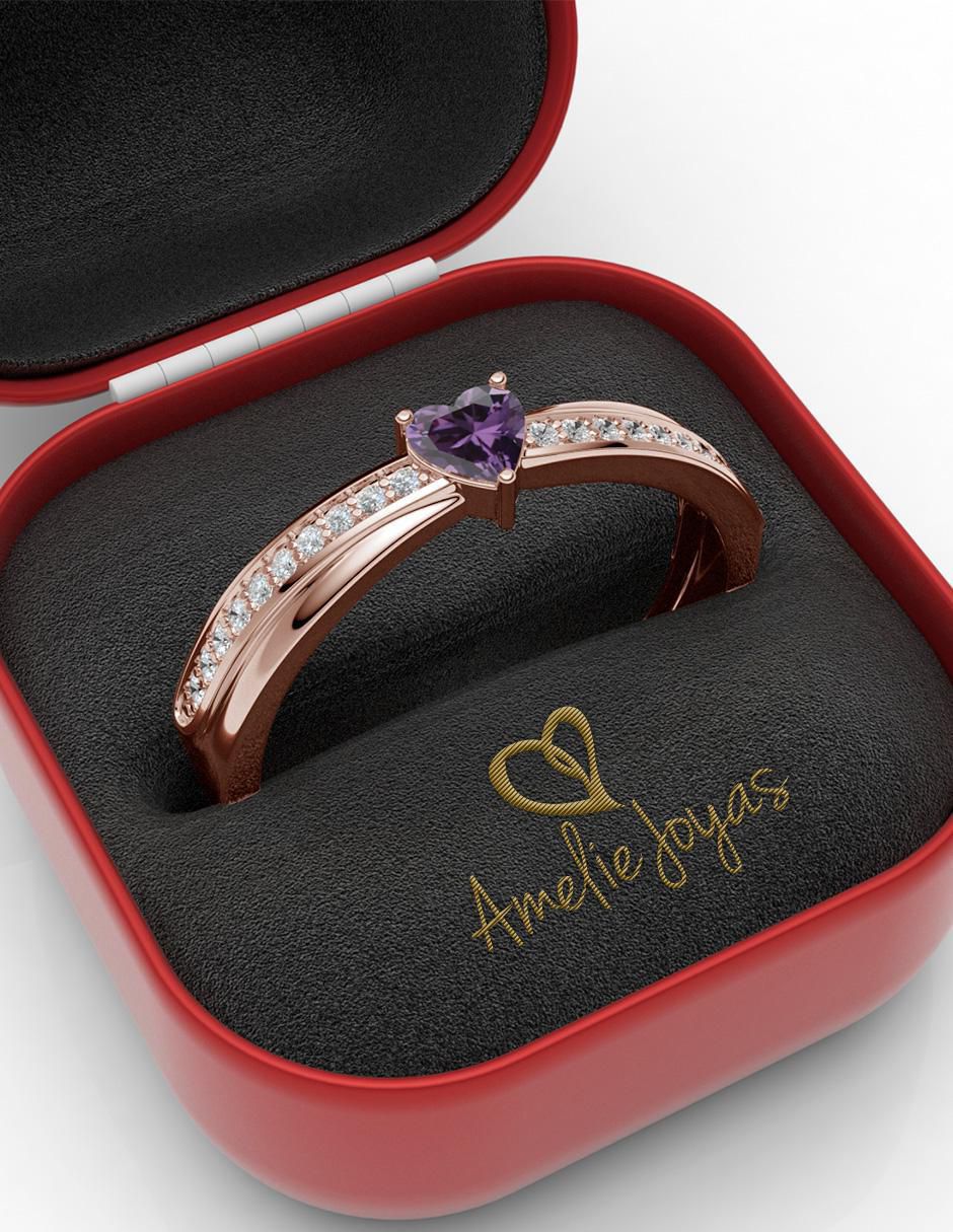 Anillo de corazón 14 k de oro zirconia brillante