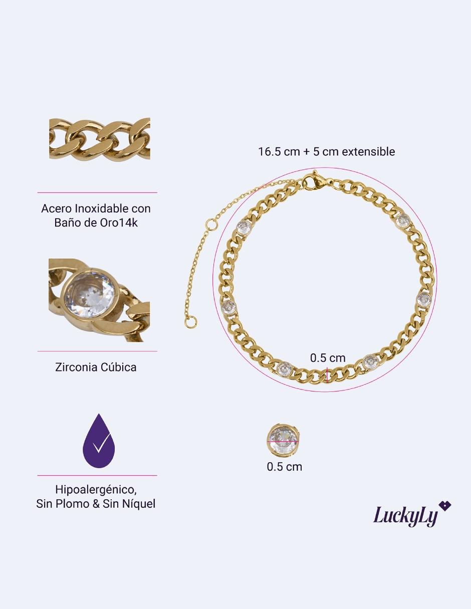 Pulsera con zirconia cúbica acabado baño de oro 5