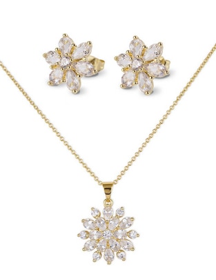 Aretes y collar de flor 14 k zirconia cúbica
