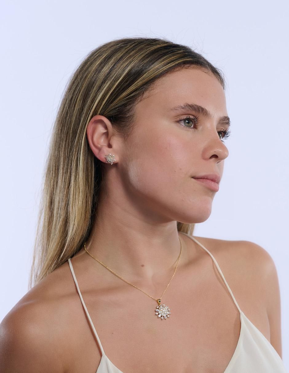 Aretes y collar de flor 14 k zirconia cúbica 4