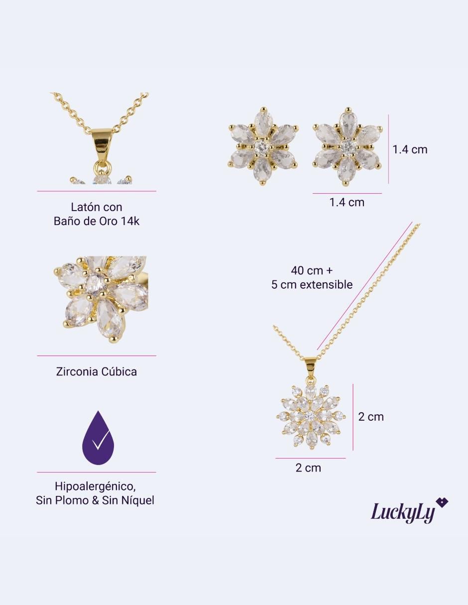 Aretes y collar de flor 14 k zirconia cúbica 5