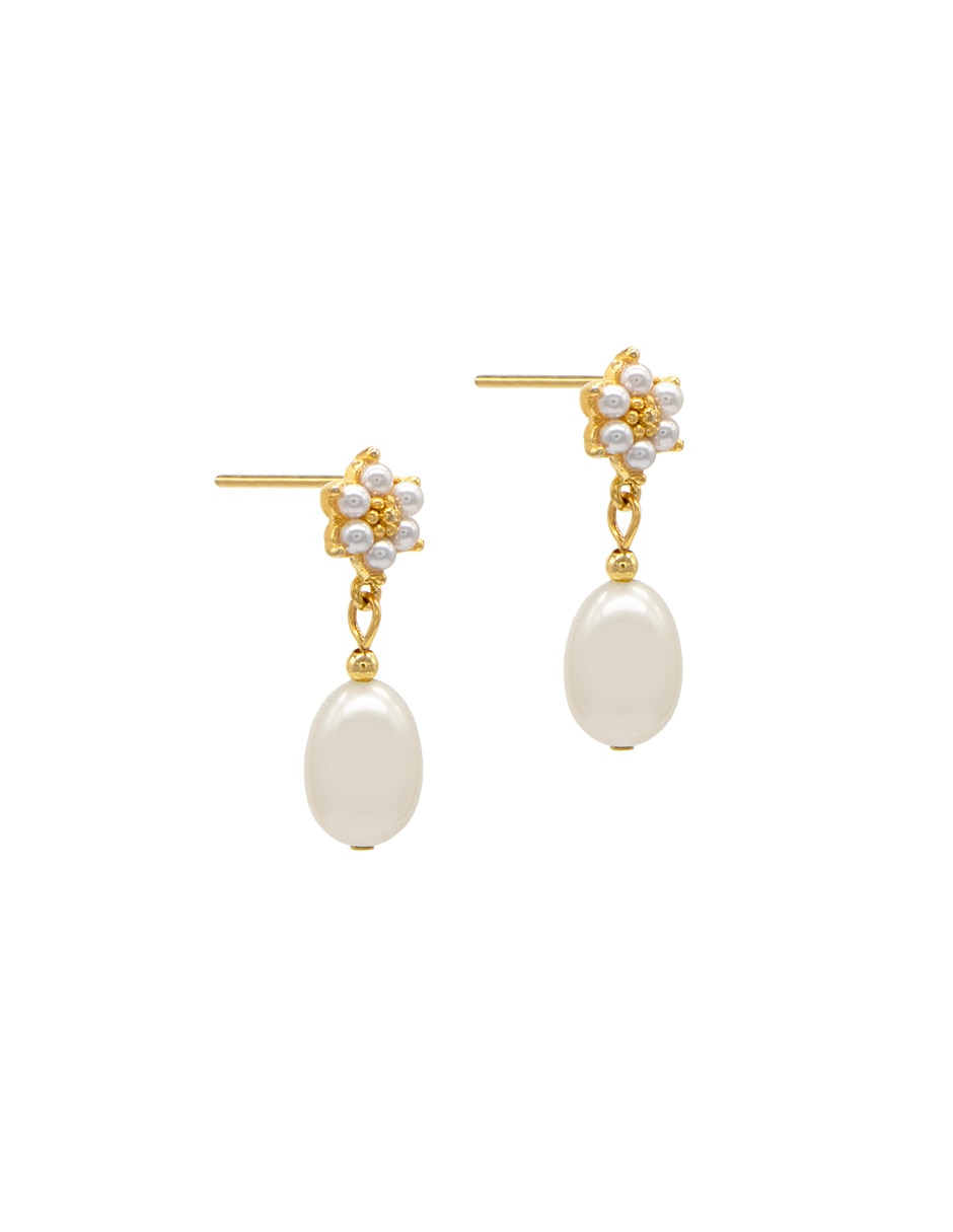 Aretes de gota con acabado brillante perla 2