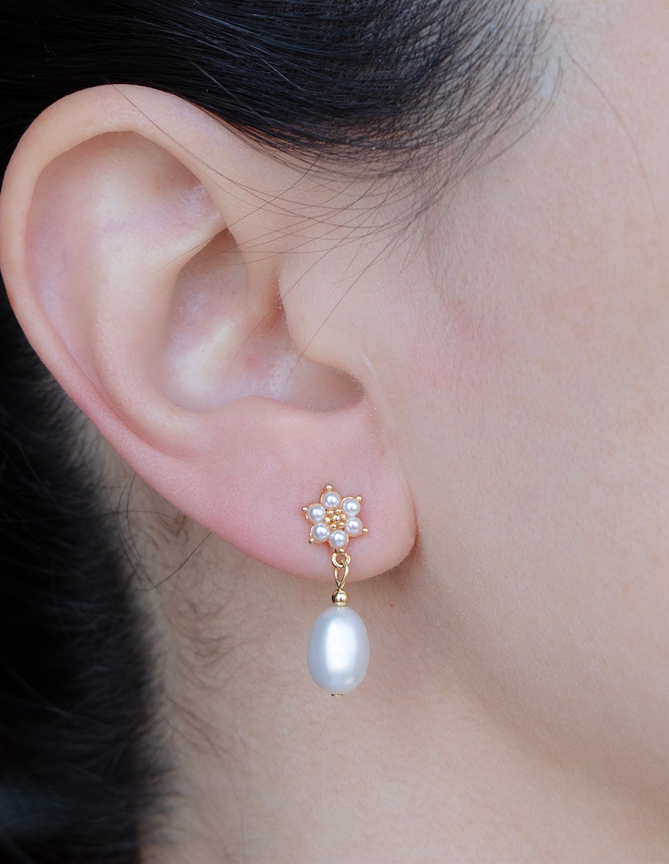 Aretes de gota con acabado brillante perla 3