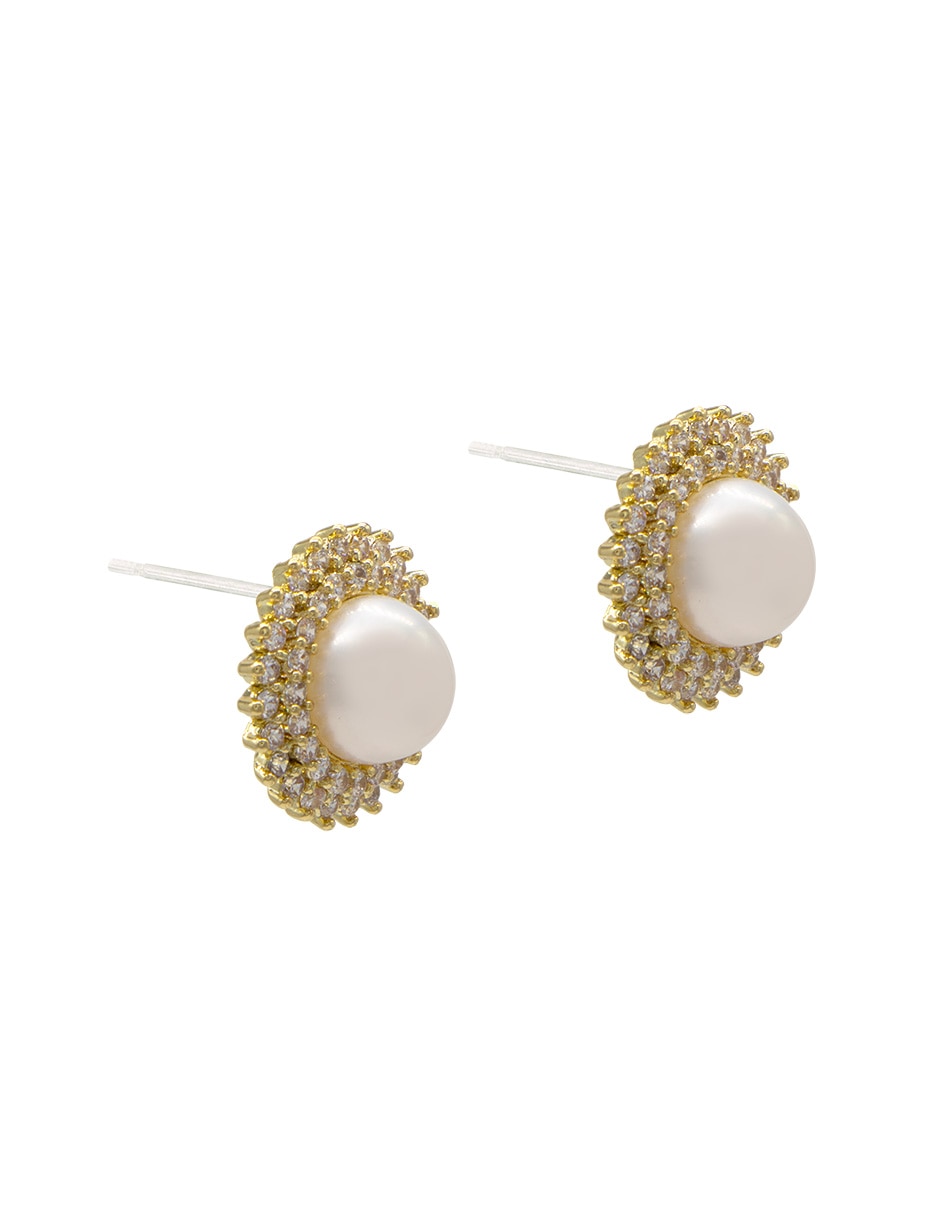 Broqueles circulares con acabado pavé perla