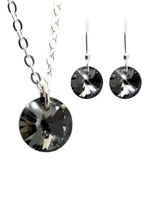 Aretes y collar redondo Xilion de plata p 925 cristal