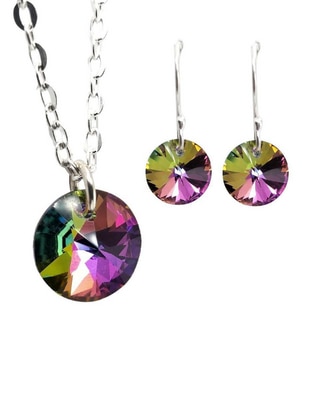 Aretes y collar redondo Xilion de plata p 925 cristal
