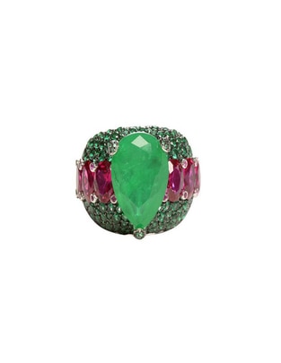 Anillo P 925 de plata esmeralda brillante