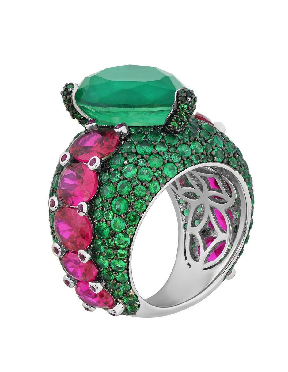 Anillo P 925 de plata esmeralda brillante