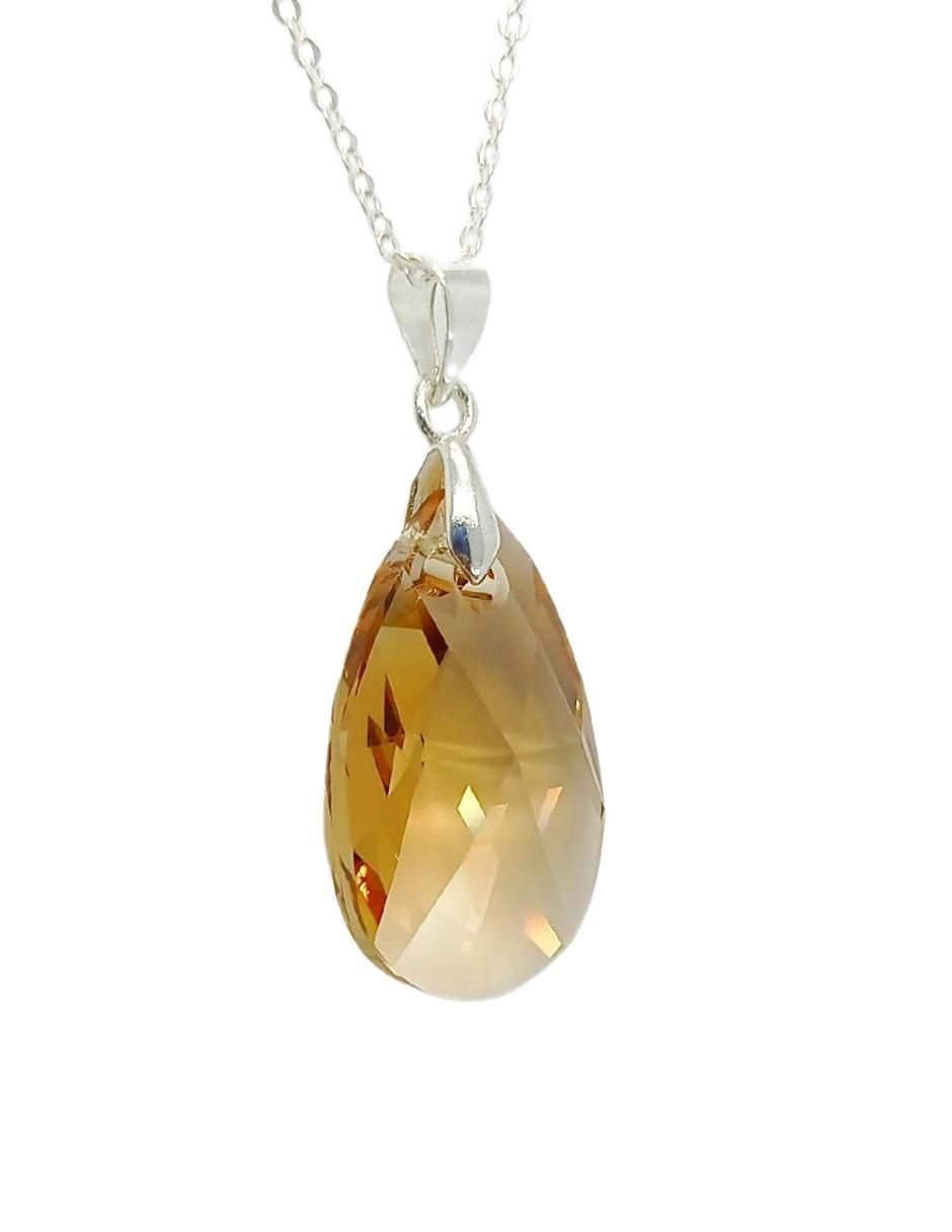 Aretes y collar de gota Leaves de plata p 925 cristal 2