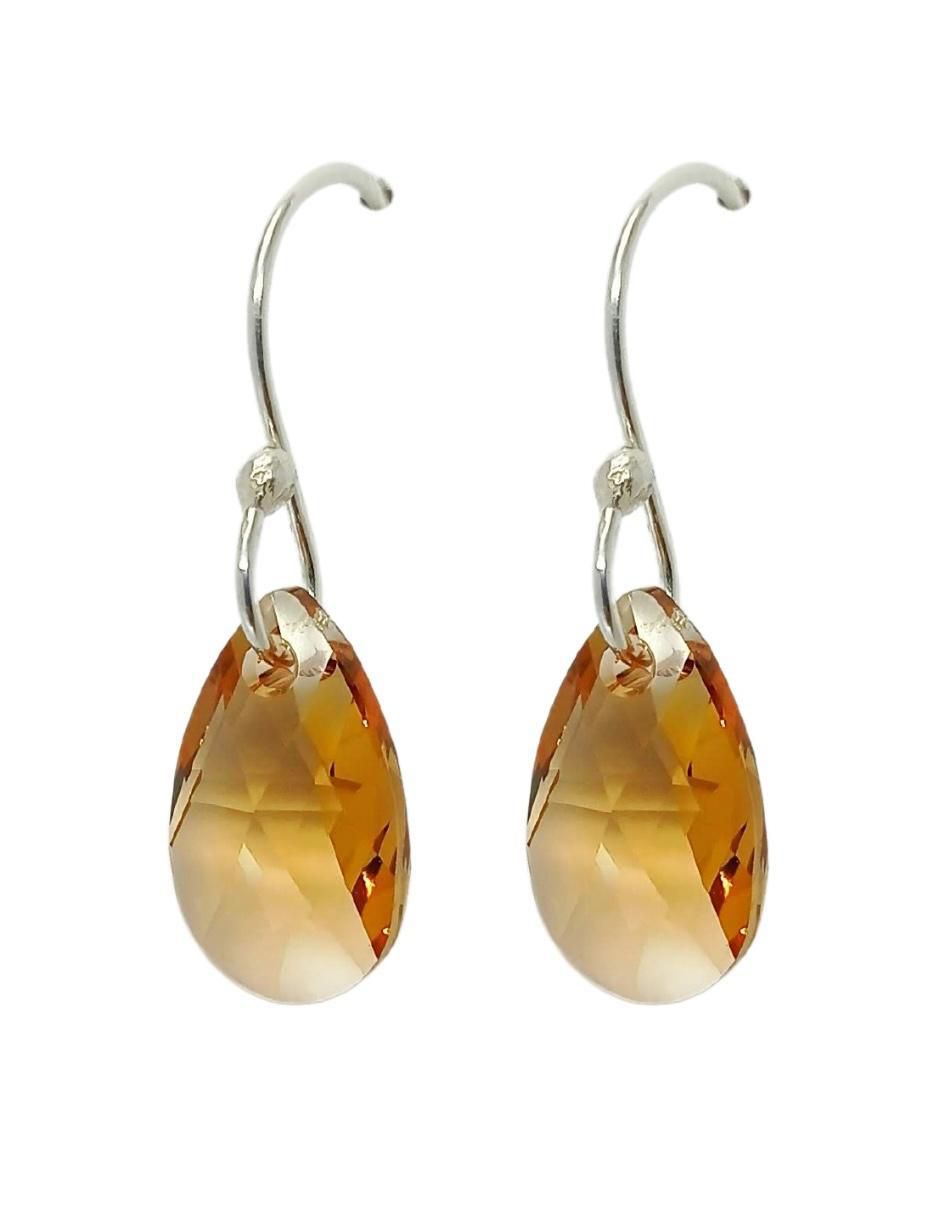 Aretes y collar de gota Leaves de plata p 925 cristal 4