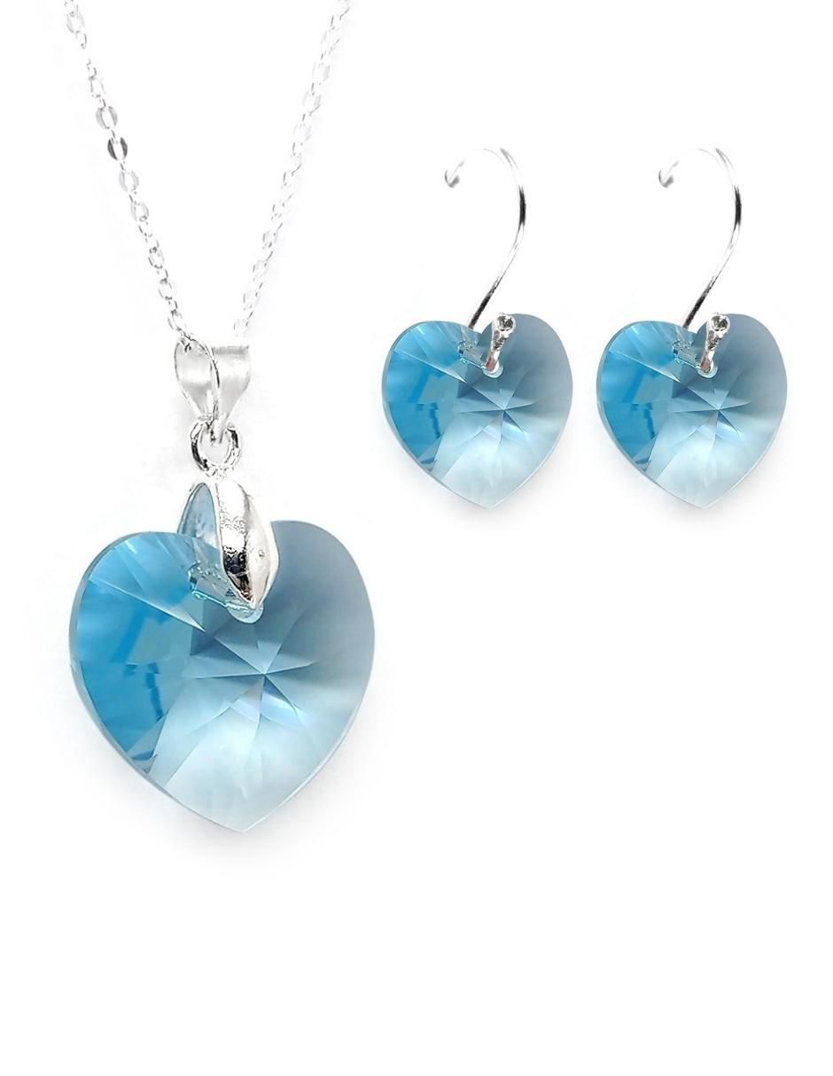 Aretes y collar de corazón Heart de plata p 925 cristal