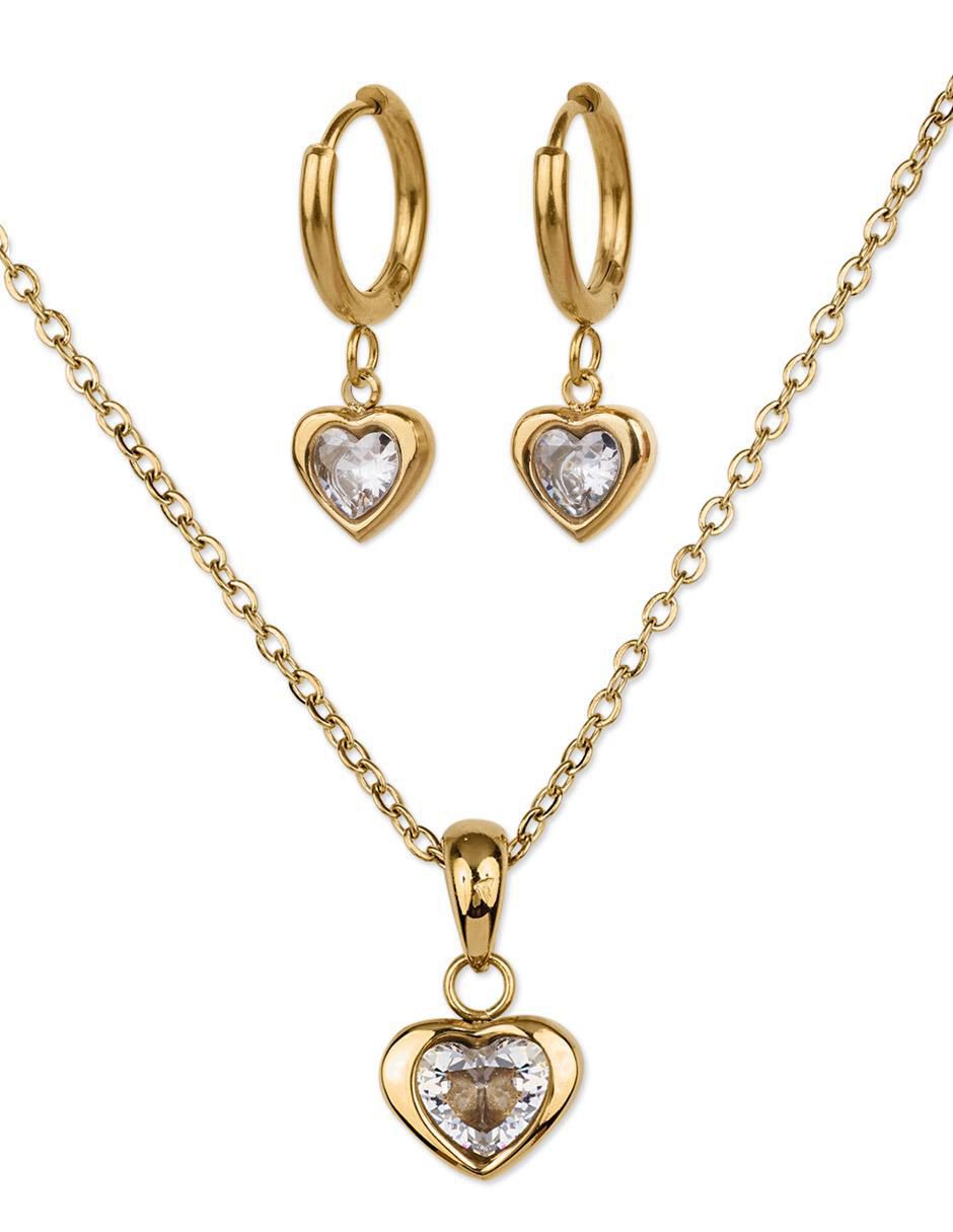 Aretes y collar de corazón Dalia zirconia cúbica Aretes y collar de corazón Dalia zirconia cúbica