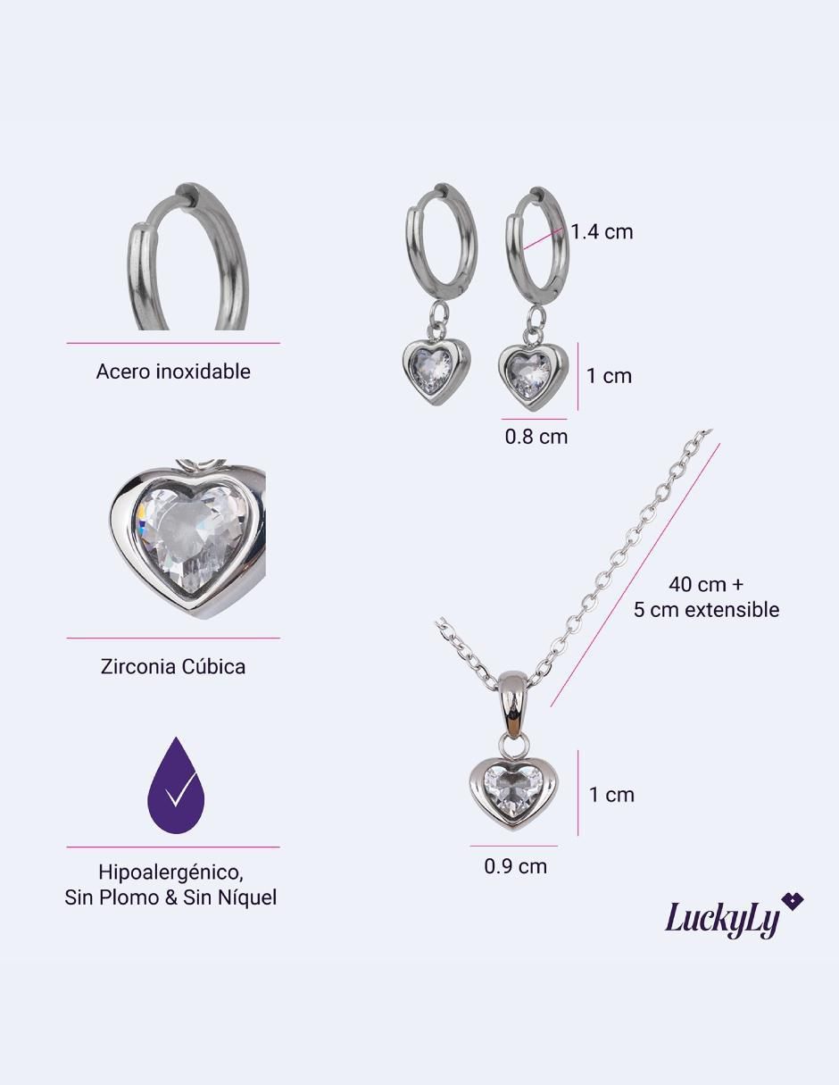 Aretes y collar de corazón Dalia zirconia cúbica 2