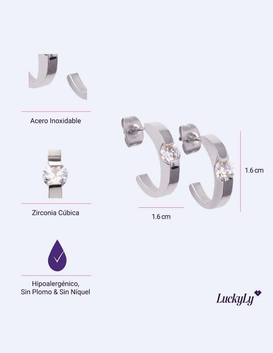 Arracadas de media luna con acabado baño de oro zirconia cúbica 6