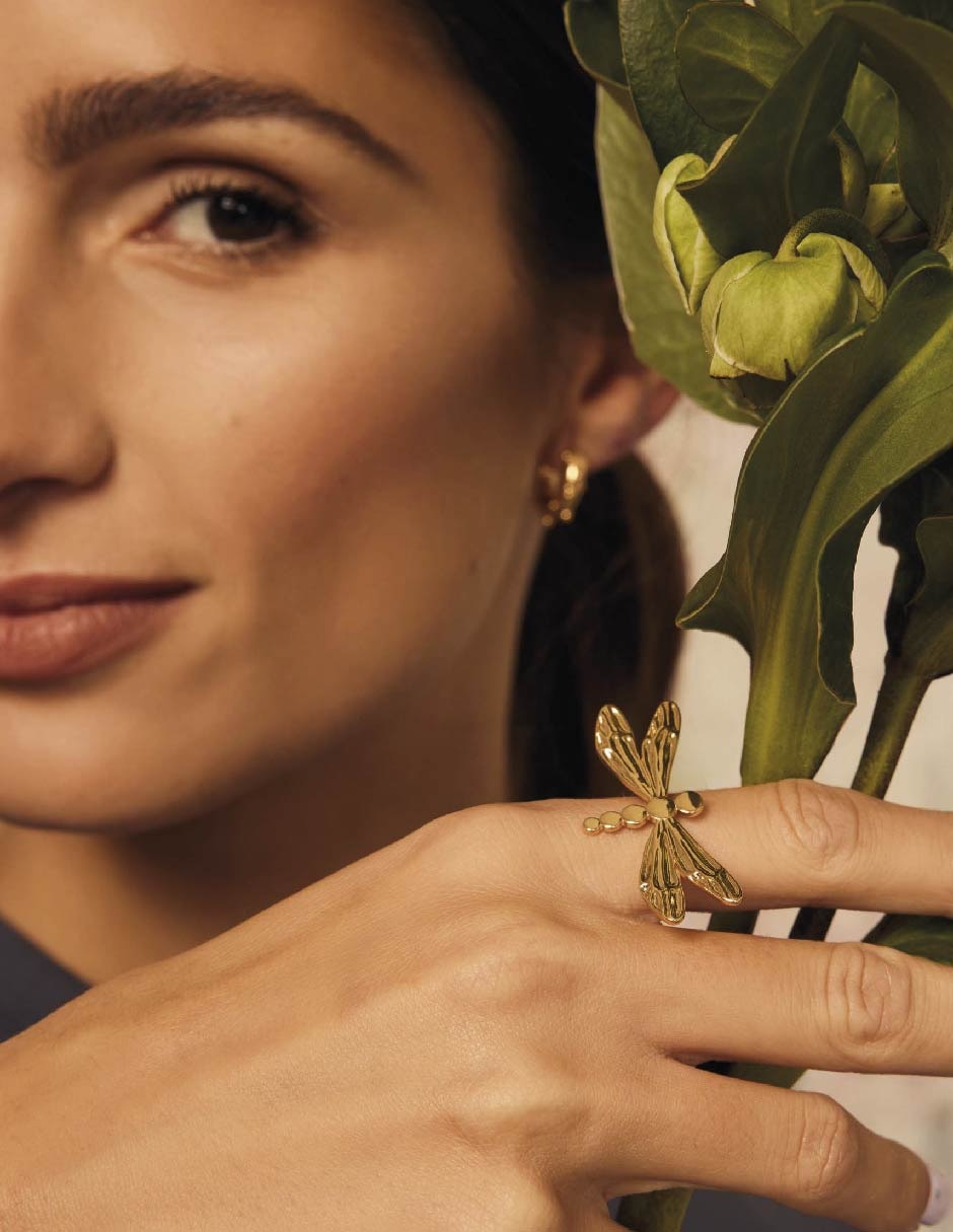Anillo de libélula Dragonfly Chica 18 k brillante