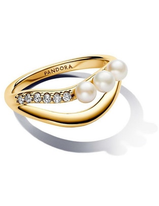 Anillo redondo Essence de plata P 925 perla con acabado baño de oro