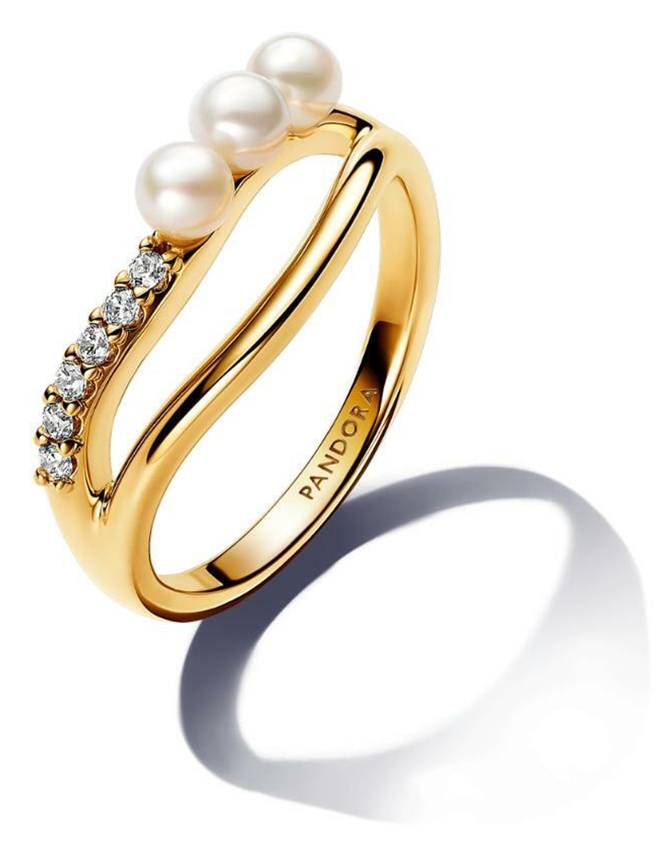 Anillo redondo Essence de plata P 925 perla con acabado baño de oro 2