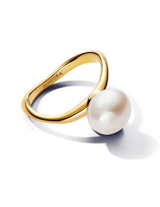 Anillo redondo Essence de plata P 925 perla con acabado baño de oro