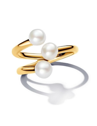 Anillo redondo Essence de plata P 925 perla con acabado baño de oro