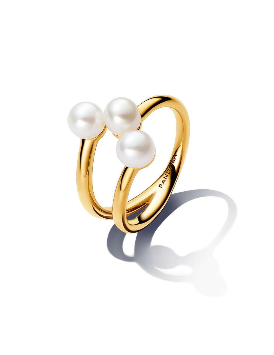 Anillo redondo Essence de plata P 925 perla con acabado baño de oro 3