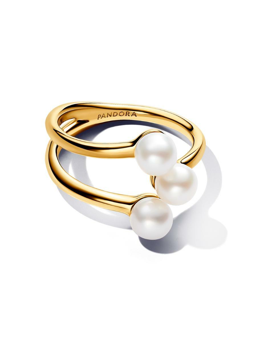 Anillo redondo Essence de plata P 925 perla con acabado baño de oro 2
