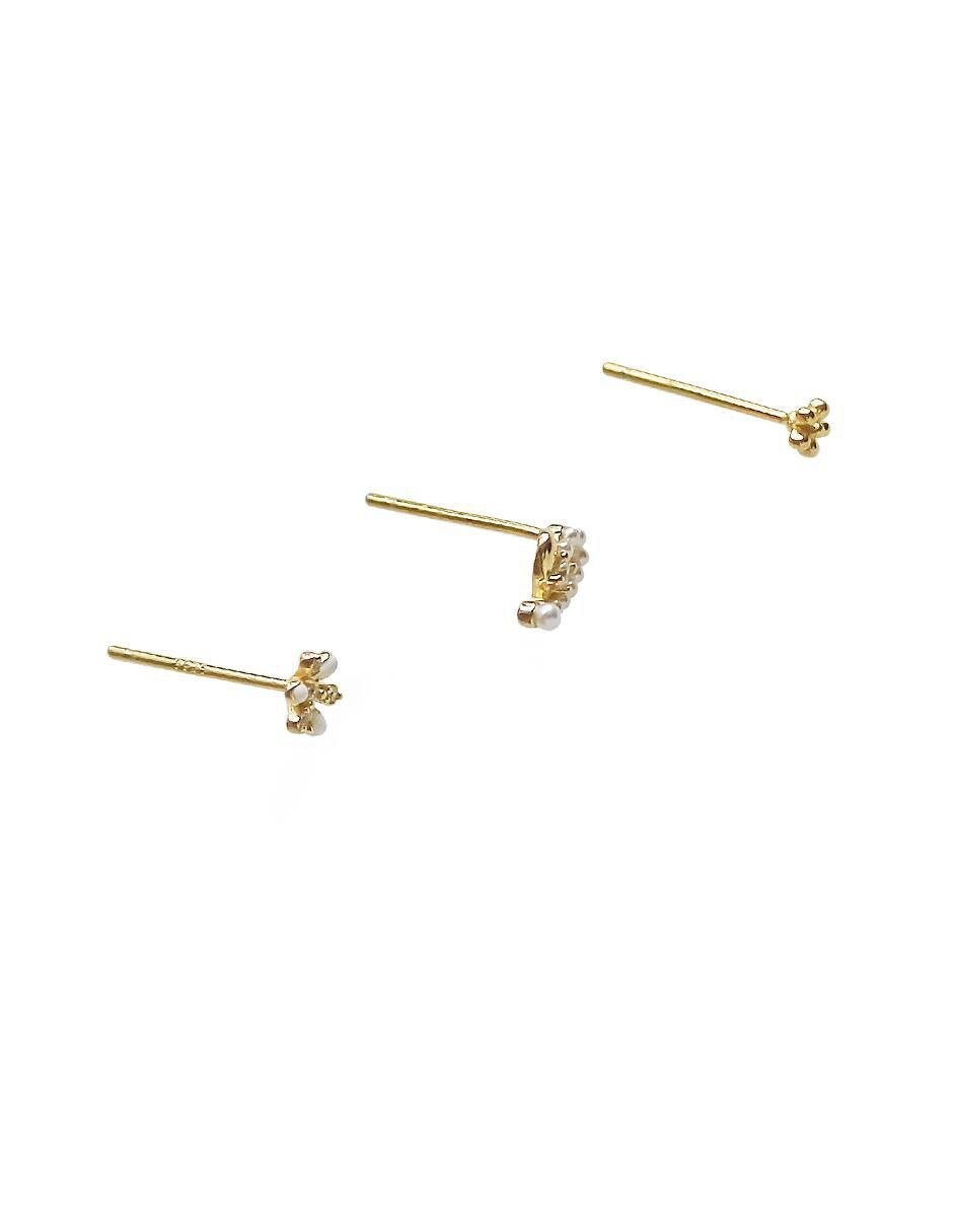 Set de aretes de flor de plata con acabado pulido perla 2