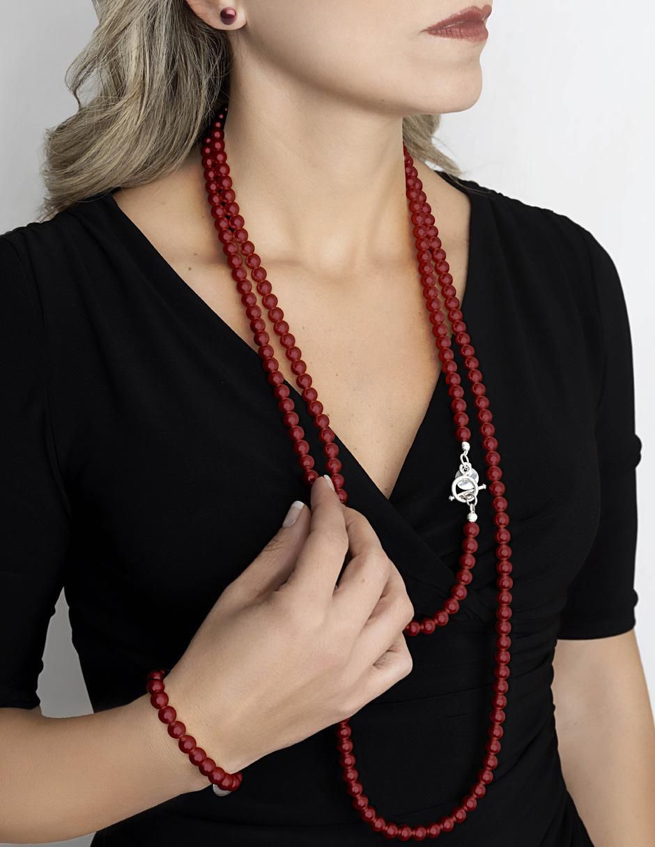 Aretes, collar y pulsera circular Pearls de plata p 925 cristal 2