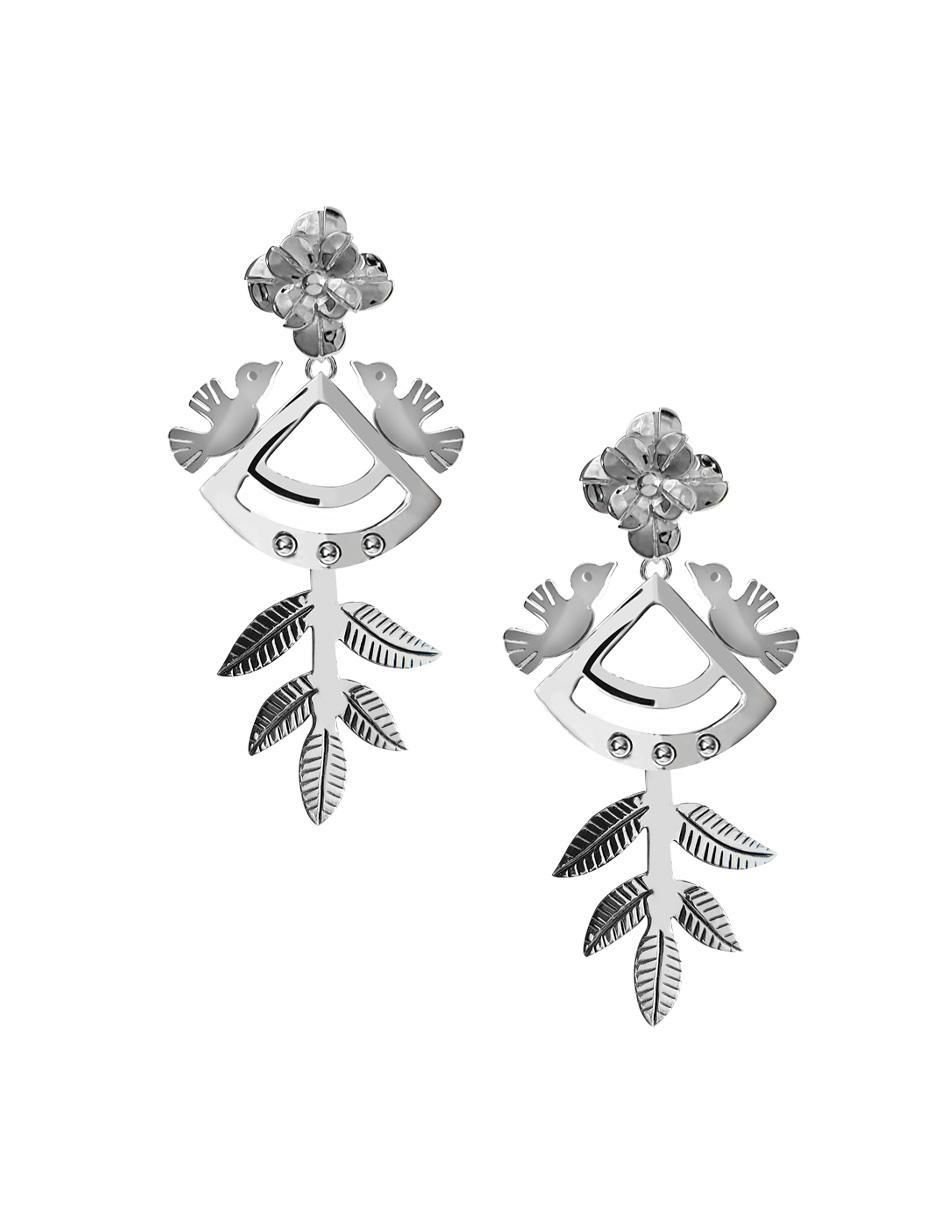 Aretes de colibrí de plata con acabado brillante