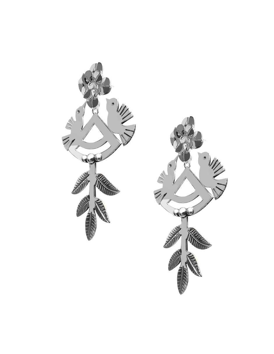 Aretes de colibrí de plata con acabado brillante 2