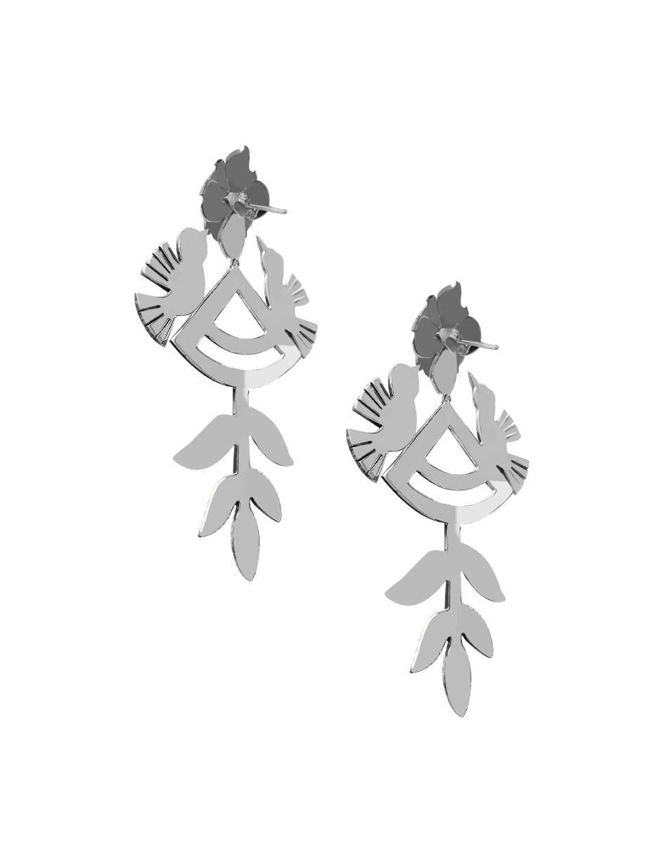 Aretes de colibrí de plata con acabado brillante 3