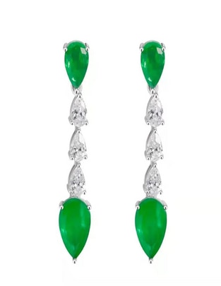 Aretes de gota de plata P 925 con acabado plateado esmeralda Aretes de gota de plata P 925 con acabado plateado esmeralda