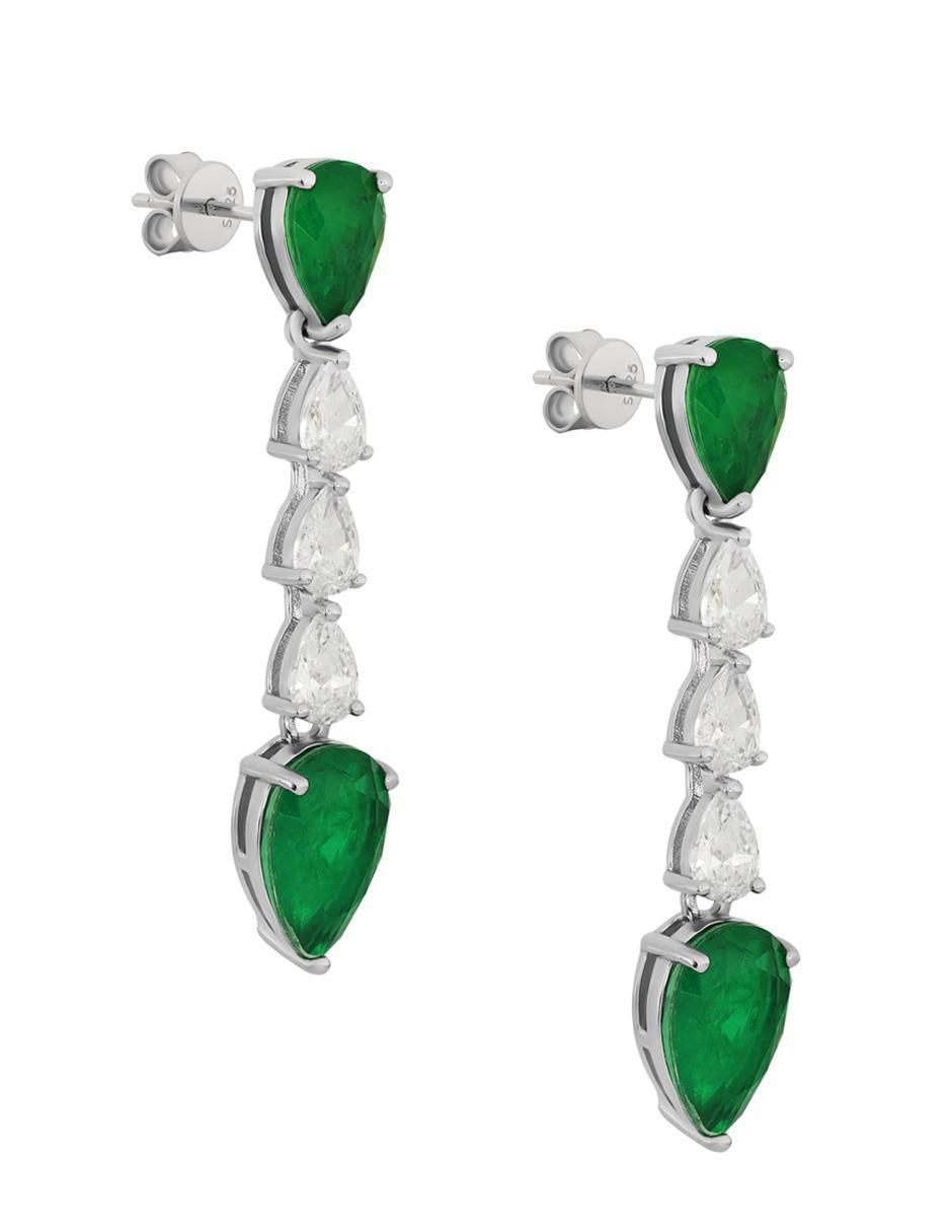 Aretes de gota de plata P 925 con acabado plateado esmeralda 2