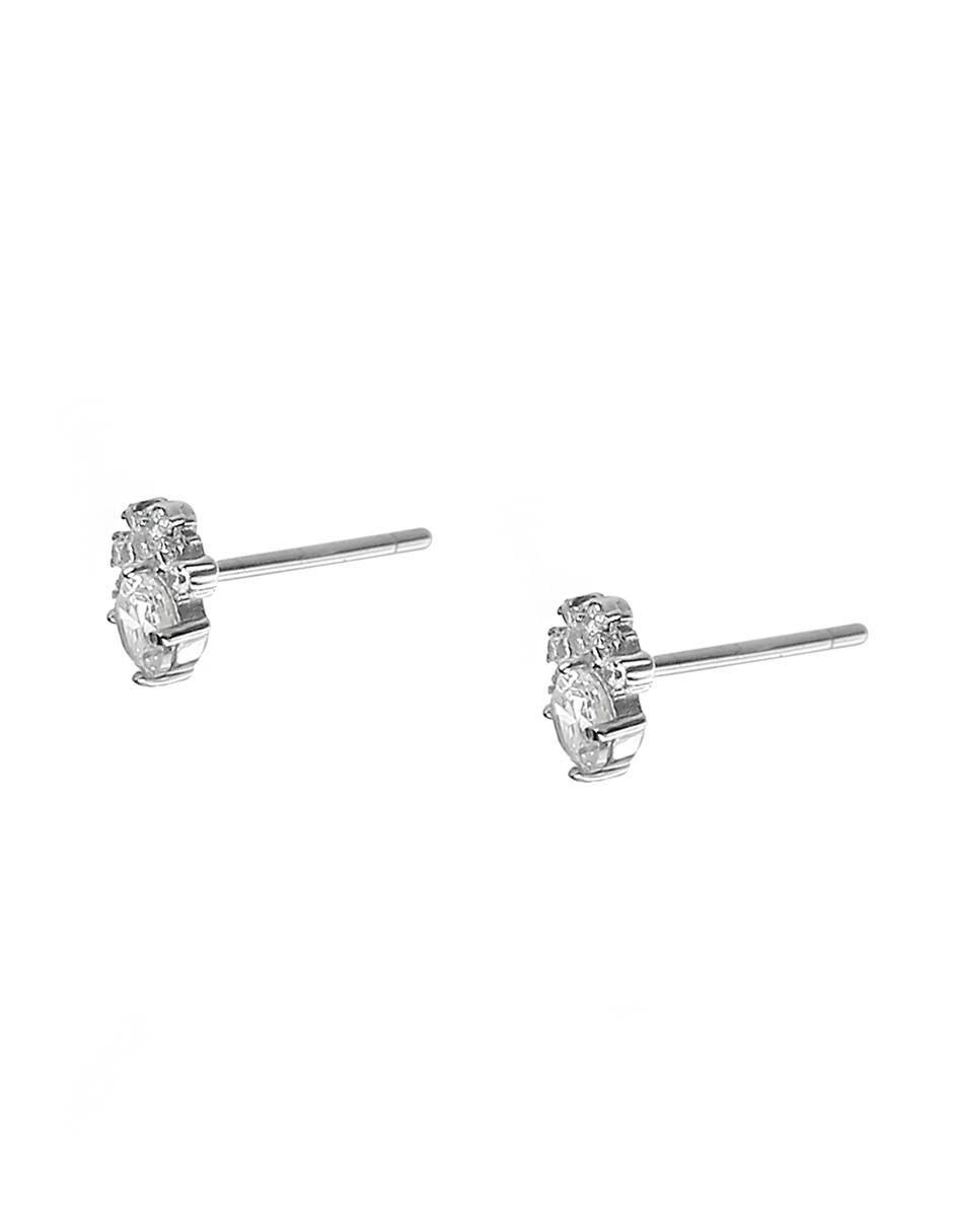 Aretes de flor de plata con acabado baño de rodio 2