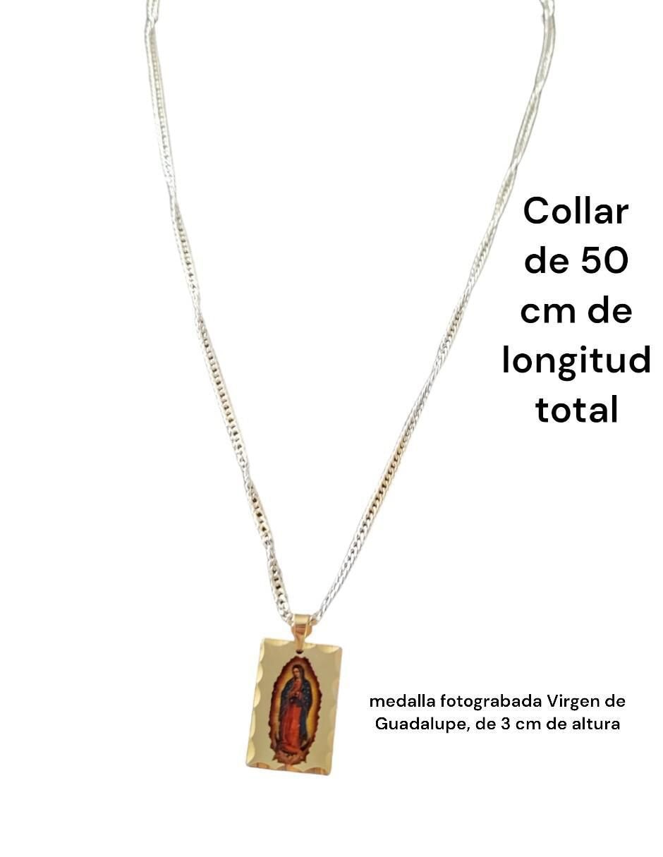 Collar con dije Virgen de Guadalupe cuadrado 18 K
