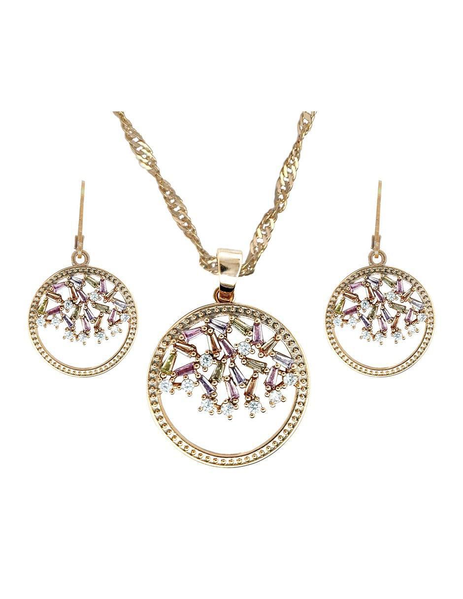 Aretes y collar circular Horoz zirconia