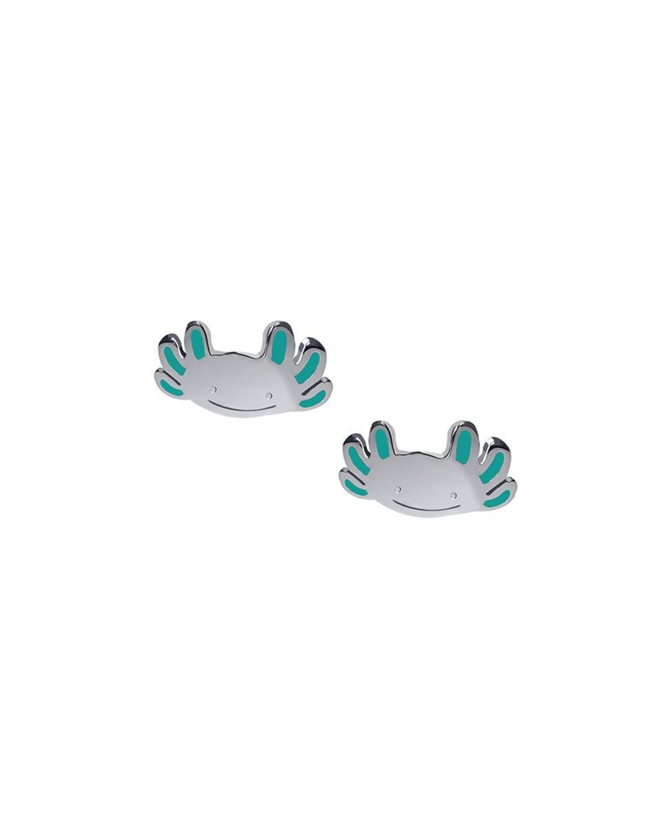 Aretes de ajolote de plata con acabado plateado