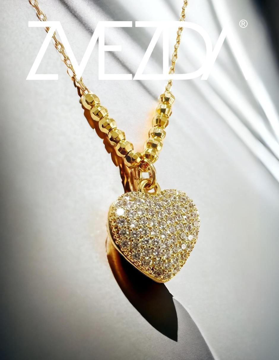 Aretes y collar de corazón Corazón lleno 18 k circonita 2