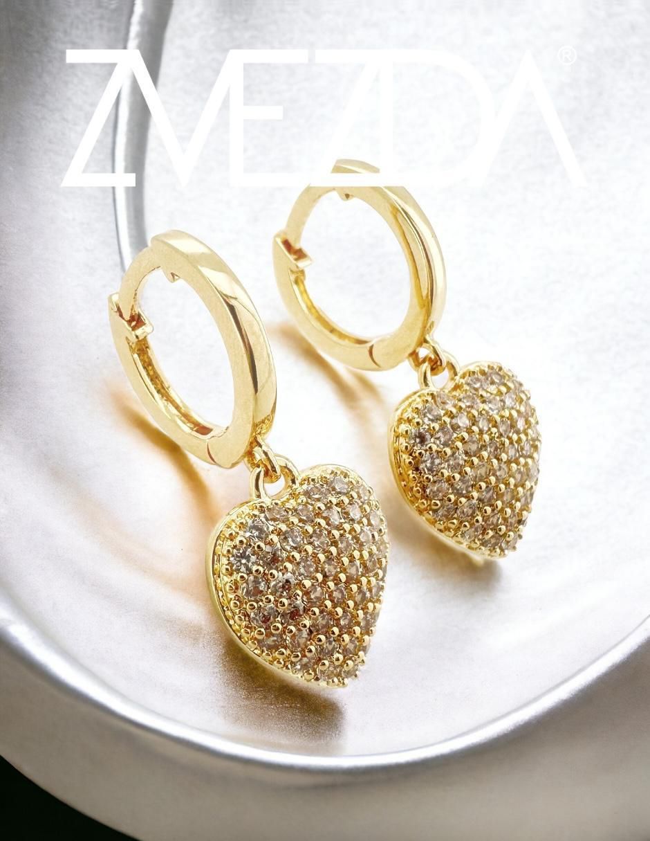 Aretes y collar de corazón Corazón lleno 18 k circonita 3