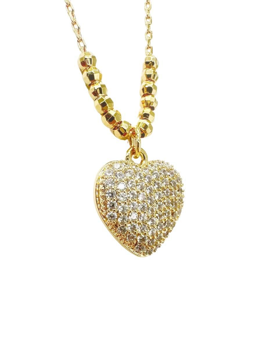 Aretes y collar de corazón Corazón lleno 18 k circonita 4