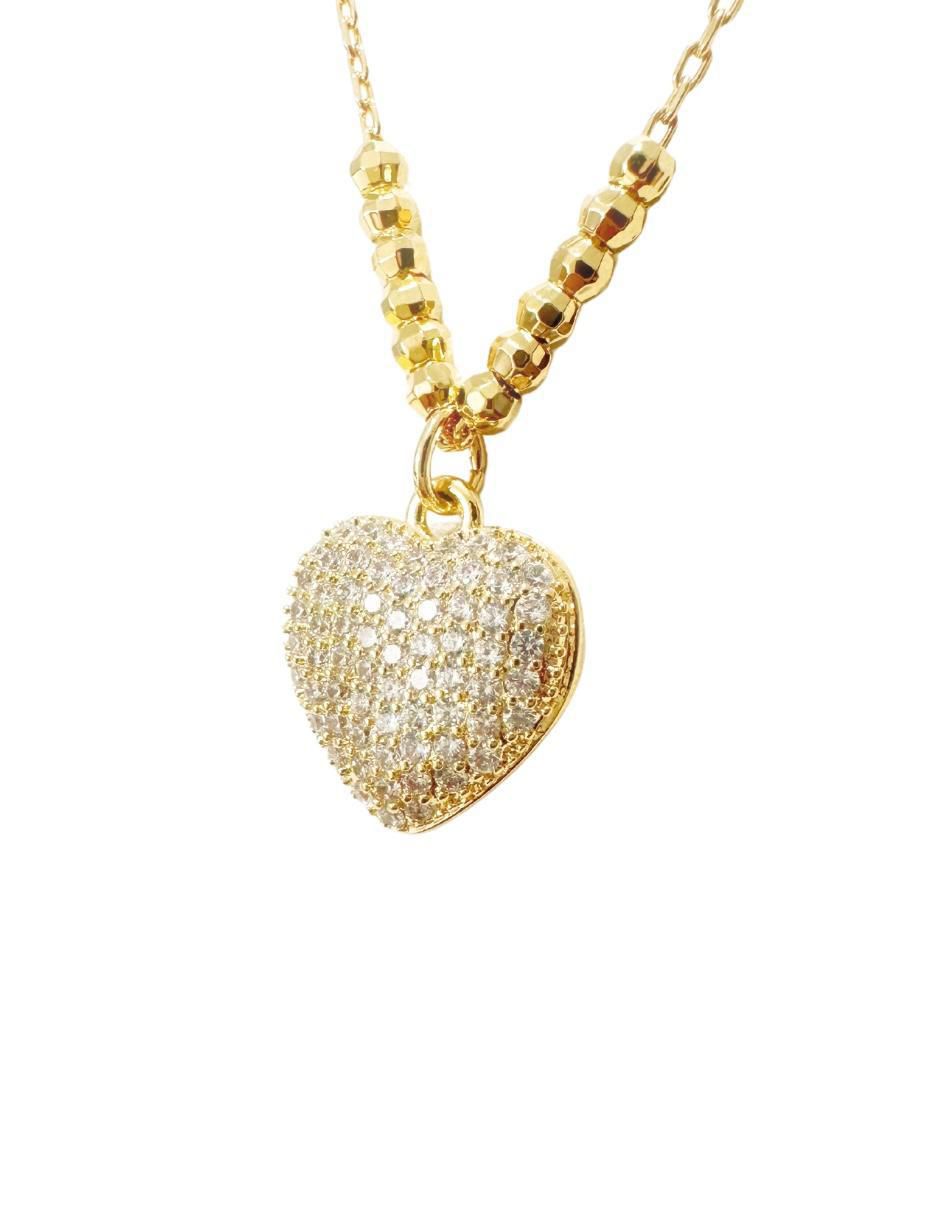 Aretes y collar de corazón Corazón lleno 18 k circonita 5