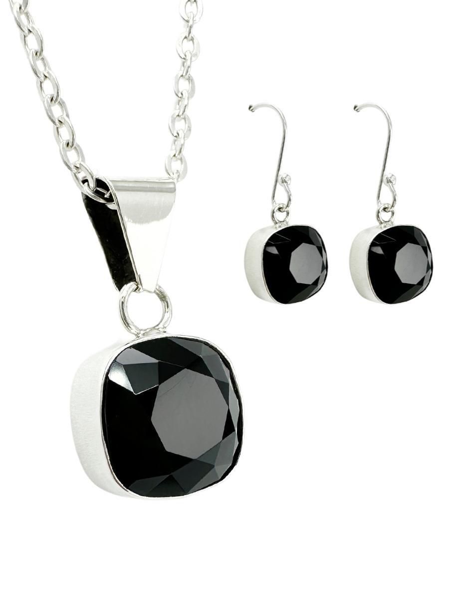 Aretes y collar de cuadrada Cushion de plata P 925 cristal 1