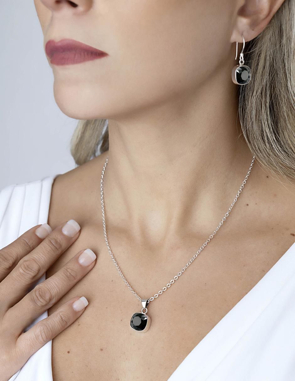 Aretes y collar de cuadrada Cushion de plata P 925 cristal 2