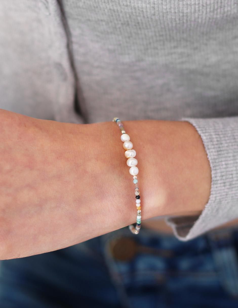 Pulsera de plata con perla y cuarzo P 925 Terra acabado liso 3